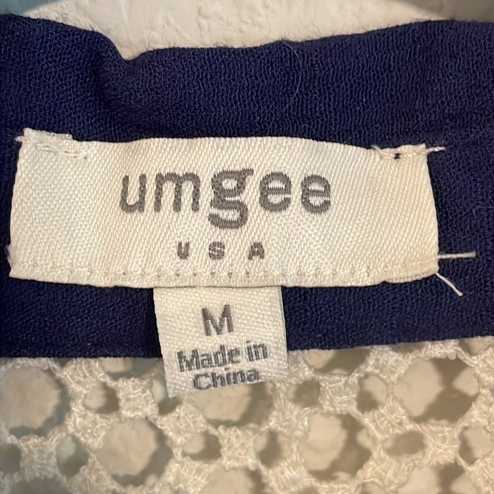 Umgee Women Button Front Shirt Medium Blue Lace Coastal Cowgirl Contemporary - Picture 10 of 15